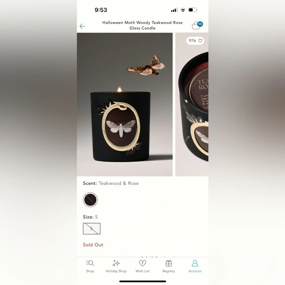 Catherine Martin Enchanted Black‎ and Gold Moth Candle